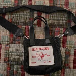 TRUE RELIGION SMALL BLACK TOTE PURSE SILVER HARDWARE